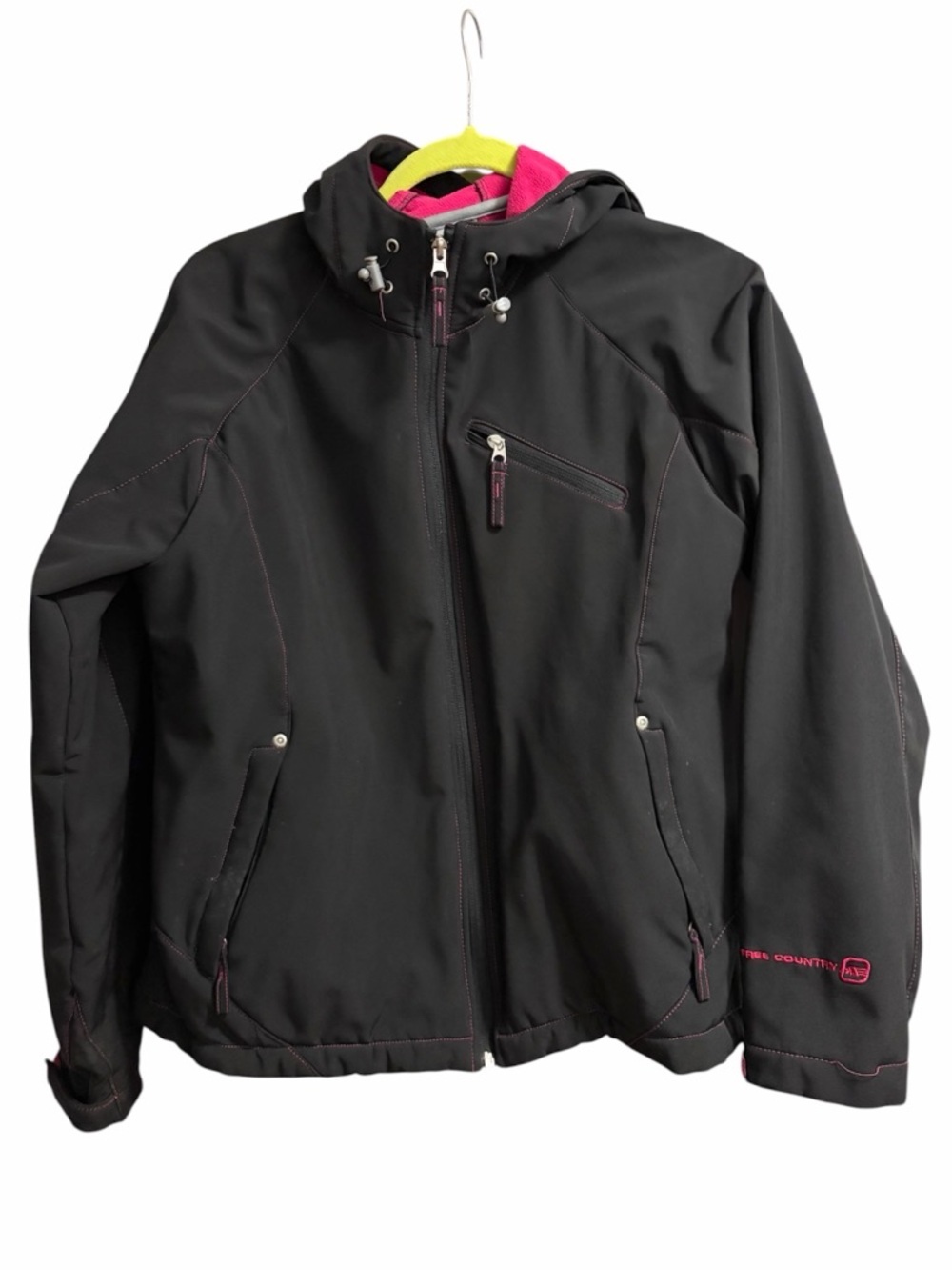 Free Country Black Jacket with Hood Pink Accents Sz large